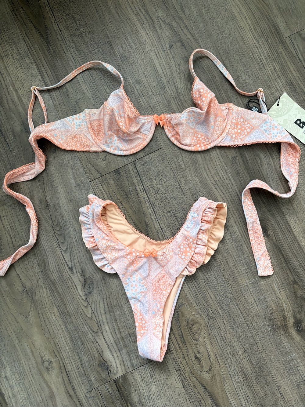 Blackbough Swim Peach Patterned Ruffle Bikini Set